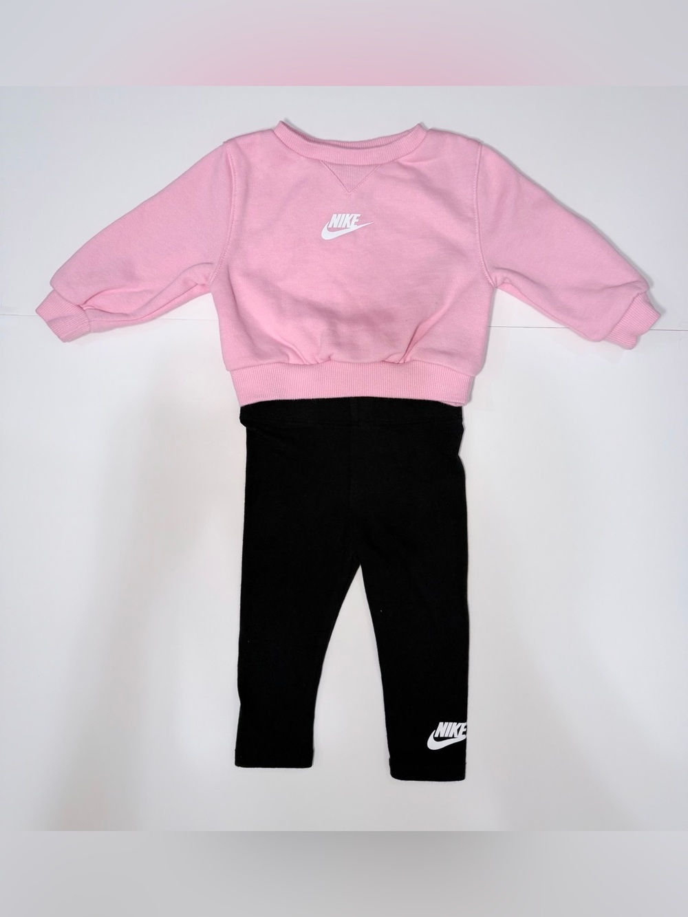 Nike Toddler Girls Pink Crewneck & Black Leggings Set 12M